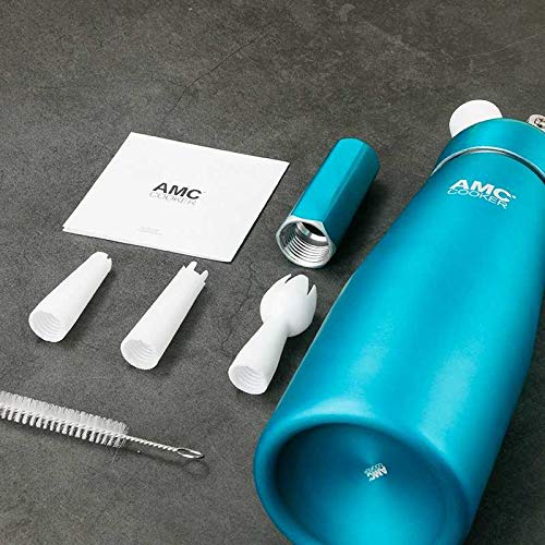 AMC Professional Whipped Cream Dispenser with 3 Nozzles and Bonus Dispenser Cleaning Brush Whipped-Cream-Dispenser-Whipper-Canister/Use with N2O cream chargers (not included) (Aquamarine)