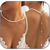 Pearl Necklace Dainty Bride Backless Pearl Body Chain Necklace Gold Pearls Y Necklaces Pearls Choker Prom Necklaces Wedding Bridal Bridesmaid Jewelry (Long B)