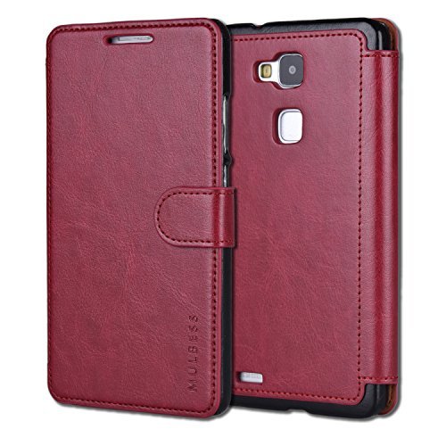 Huawei Ascend Mate 7 Case,Mulbess [Layered Dandy][Wine Red] - [Card Slot][Flip][Slim Fit] - PU Leather Wallet Case For Huawei Ascend Mate 7