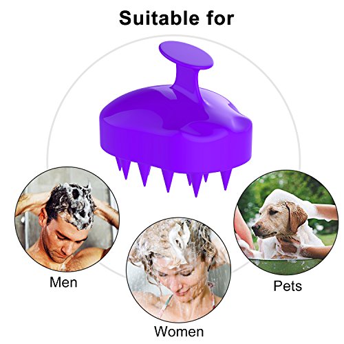 Shampoo Brush Scalp Massager, FReatech [Wet & Dry] Hair Scalp Massage Brush Soft Silicone Comb for Men, Women, Kids and Pets - Purple - Thumbnail 5