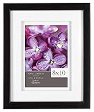 Gallery Solutions 8x10 Black Wood Picture Frame with Double White Mat for 5x7 Image