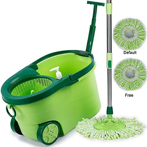 Smile Mom Ultra Spin Mop and Easy Bucket Set with Big Wheels for Best 360 Degree Floor Cleaning and 2 Refill Head (Green)