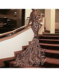 Aries Tuttle - Vestido de fiesta para mujer, diseño de sirena con lentejuelas, color dorado