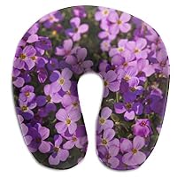 BRECKSUCH Purple Flower Wallpaper Gallery Print U Shaped Pillow Memory Foam Neck Pillow for Travel and Relief Neck Pain Comfortable Super Soft Cervical Pillows with Resilient Material Relex Pollow