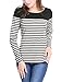 Allegra K Women's Long Sleeve Tops Slim Fit Round Neck Top Spring Fall Trendy Casual Striped Shirt Medium Gray