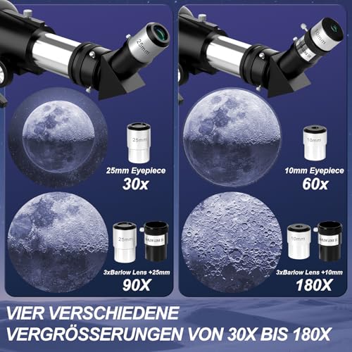 Aurosports Astronomical Telescope for Adults - 90mm Aperture 600mm Refractor Telescope Ideal for Beginners Portable Perfect for Travel and Stargazing