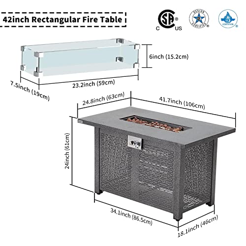 42 Inch Firepit Table for Outside,Essential Lounger 50,000 BTU