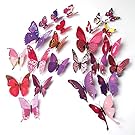 ElecMotive 24 Pcs 3D Butterfly New Home Decoration DIY Removable 3D Vivid Special Man-made Lively Butterfly Art DIY Decor Wall Stickers for Wall Decor Home Decor Wall Art Kids Room Bedroom Decor Living Room Decor (12 Purple + 12 Rose)