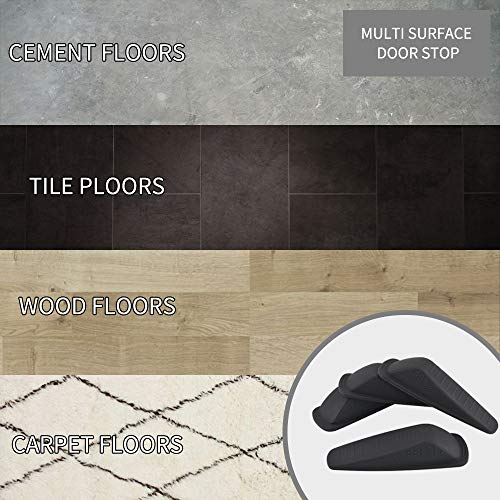Rubber Door Stopper - Multi Surface Door Stop Wedge with Heavy Duty Design - Flexible and Non Scratching Door Holder (4 Pack, Black) - Thumbnail 4