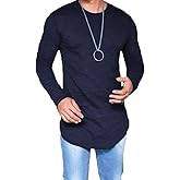LIWEIKE Mens Hipster Hip Hop Longline Crewneck T-Shirt