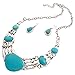 XY Fancy Vintage Look Retro Antique Silver Plated Cloun Flower Necklace Earrings Turquoise Jewelry (S000)
