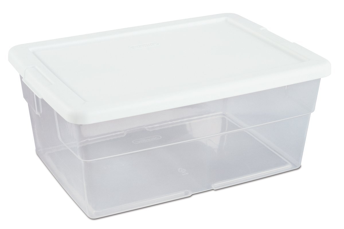 STERILITE 16448012 16 Quart/15 Liter Storage Box, White Lid with Clear Base, (16-Quart Set of 6)