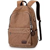 Muzze Canvas Backpack for Women and Men, Lightweight Classic Laptop Backpack with USB Charging Port for School, Travel and Daily Use, Khaki