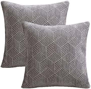 ALBAD Pack of 2 Decorative 2 Grey Throw Pillow Covers 18x18 Inch Exquisite Jacquard Craft Cushion Cover for Chair/Sofa/Bed/Car