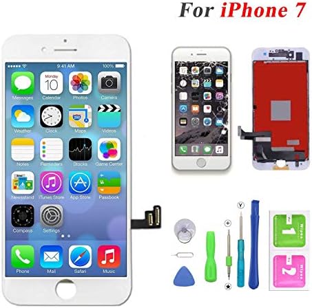 iPhone 7 4.7" Screen Replacement for LCD Touch Display Screen Digitizer Frame Assembly Set with 3D Touch Free Tool Set (White)