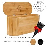 Large Bamboo Cable and Cord Management Organizer Box: X-Large Wire Cover and Cablebox for Power Strip and Surge Protector. Hide White and Black Cords to Baby Proof Your Small Electrical Storage