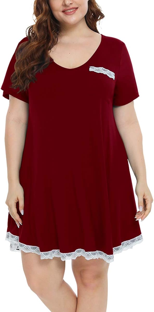 Buy MONNURO Nightgown Women's V Neck Plus Size Sleepwear Night Shirt