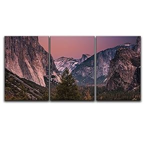 3 Panel Canvas Wall Art - Majestic Natural Landscape with Mountains in Purple Tone - Giclee Print Gallery Wrap Modern Home Art Ready to Hang - 16"x24" x 3 Panels