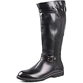 Men's Retro Leather Pull On Combat Military Boot Fashion Low Heel Round Toe Soft Steampunk Y2K Knee High Motorcycle Boots For Casual Daily Wear Office Business Outfits
