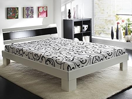 Jugendbett Ronja 140x200cm weiss schwarz, Bett komplett + Rollrost + Matratze, Singlebett Gästebett