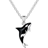 SUPAC Stainless Steel Silver Killer Whale Orca Whale Pendant Necklace, Black and Silver, Shamu Gift