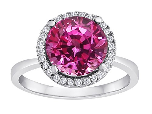 Star K Round Created Pink Sapphire Halo Ring Size 7