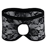 Freebily Men's Sexy Lace Boxer Briefs Open Front Pouch Crotchless Sissy Underwear Black Medium (waistline 24.5-34.0