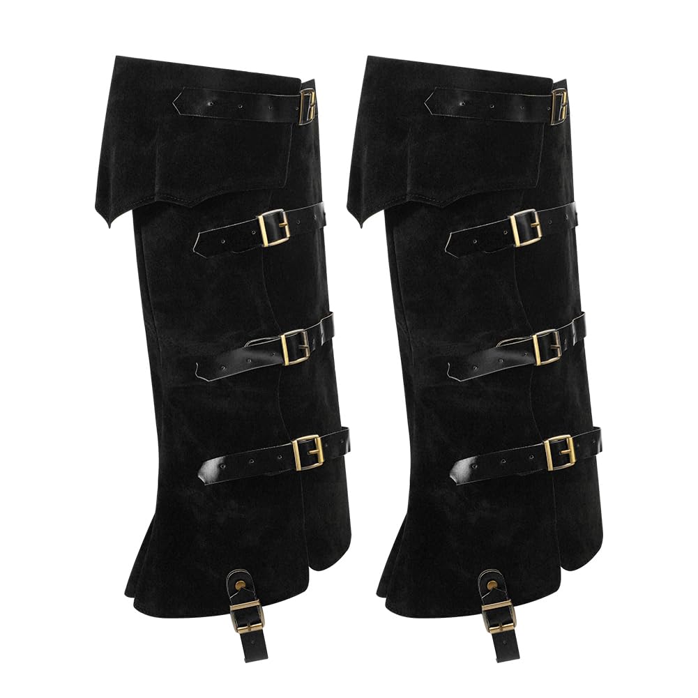 LONTG Medieval Pirate Boot Covers Knight Leg Guard Gaiter Faux Leather Novelty Boot Tops Knight Viking Shoes Cover Halloween Punk Costume Fancy Dress Cosplay Leg Covers Leg Warmer Wrap for Women Men