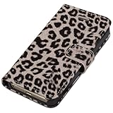 Fosmon CADDY-LEOPARD Leather Folio Wallet Case for Apple iPhone 5 / 5S (Tan)