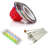 So Beauty 5pcs 2 way Dotting Pen Marbleizing Tool + 15pcs Nail Art Brush +10 Nail Striping Tape Tool Kit Set