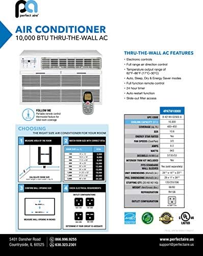 Perfectaire 12 000 Btu Through The Wall Heat Cool Air Conditioner With Remote Control 230v White