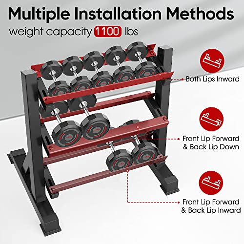 THERUN 1100lbs Adjustable 3 Tier Dumbbell Rack Stand, Hex dumbbells