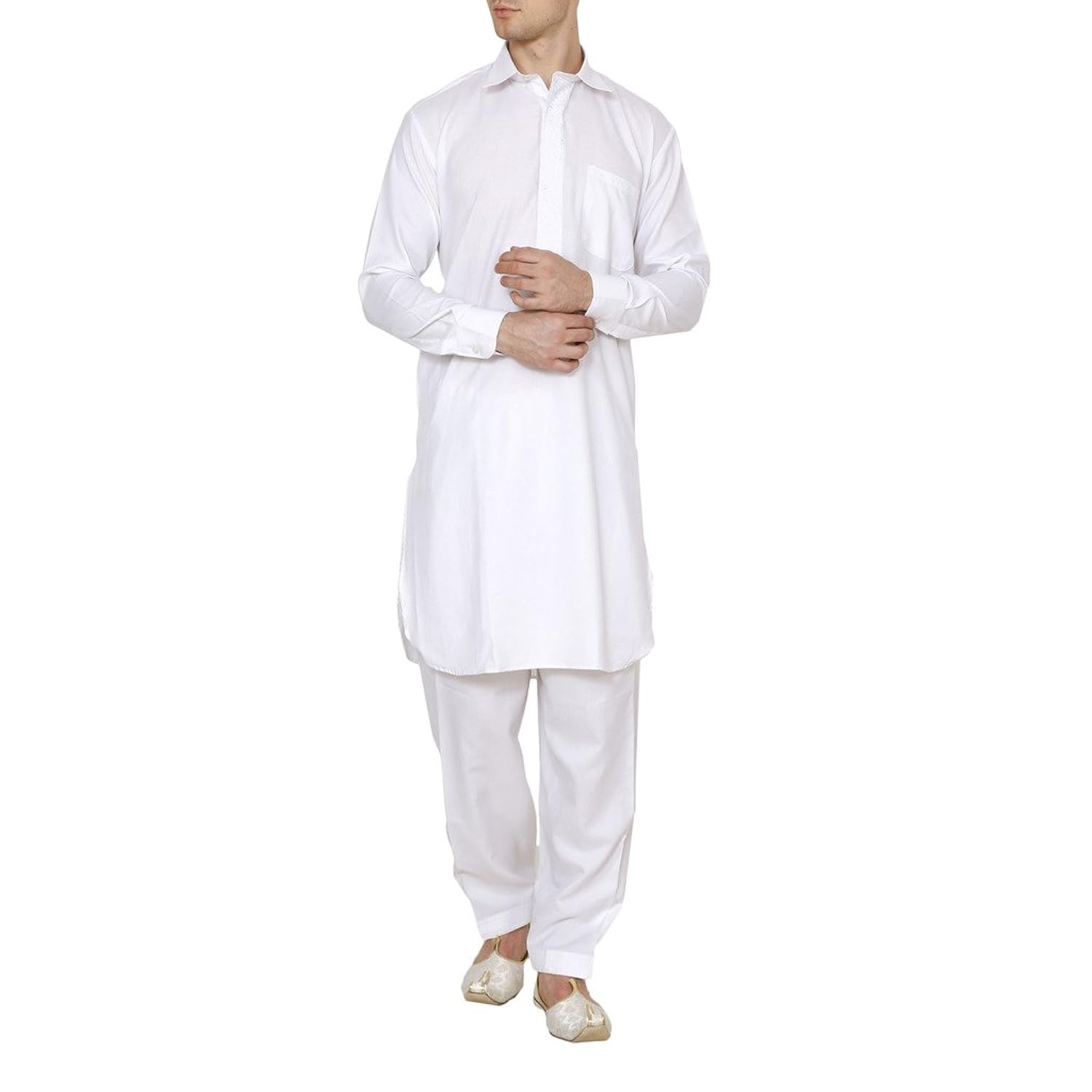 royal men's white tericott standard pathani suit salwar set