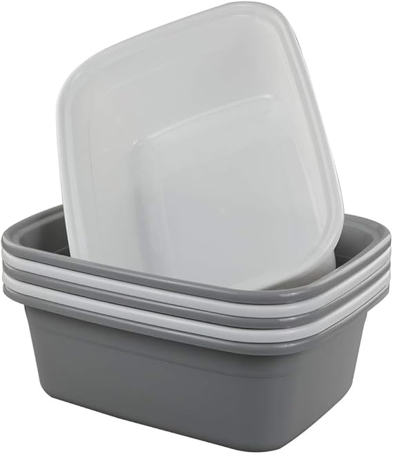 Qshape Rectangulaires Bassine Bassines Cuvette Plastique Grande, Blanche Grise, Paquet de 6
