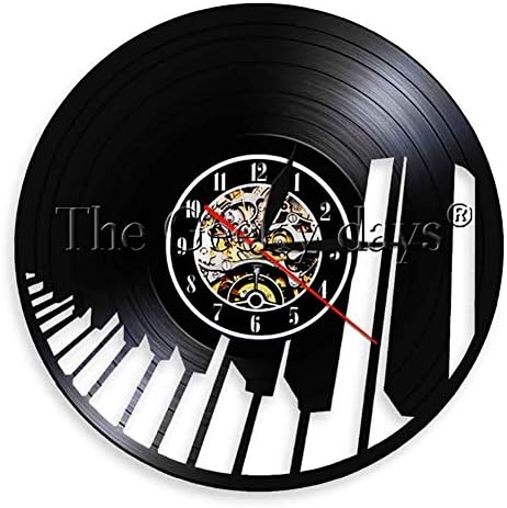 GJFLife Vinyl record Wall clock Musical instruments, Retro Silent Punctual Decoration Clocks Unique modern art gift idea for music fans-J d:34cm