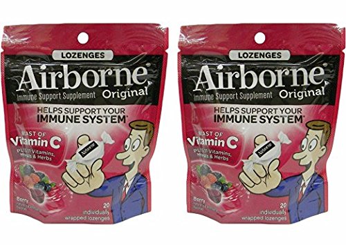Airborne Vitamin C 1000mg Immune Support Supplement, Lozenges, Berry Flavor, 20 Count (Pack of 2)