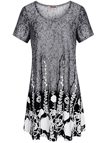 Flows Dress,Hibelle Women s Short Sleeve Floral Print Flattering Summer Casual Swing Shift Tunic Dress on Sale Black XL