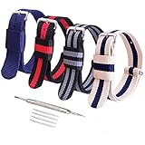 4pc 20mm Nato Ss Nylon Striped Blue ,Blue/coffee,black/grey,black/red Replacement Watch Strap Band