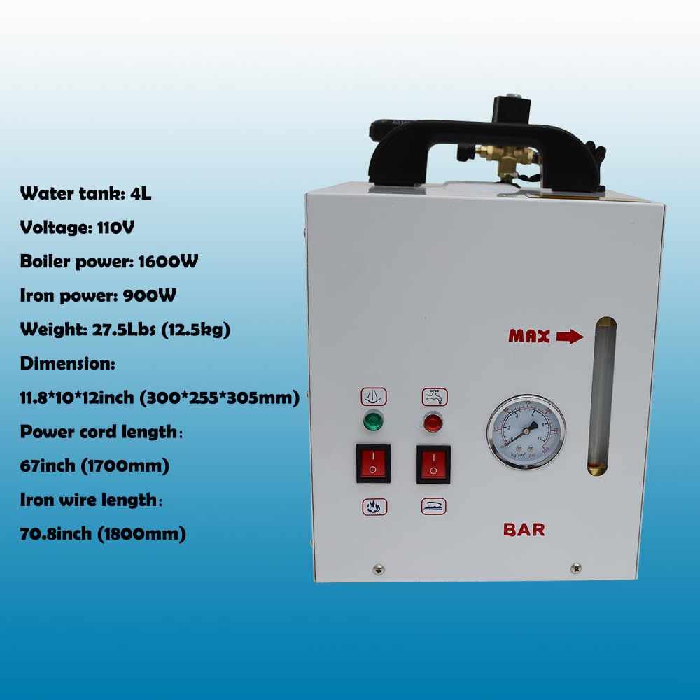 PreAsion 110V 1600W Industrial Steam Ironing Station - 4L Boiler, 900W Iron Head, Professional for Clothing Stores, Laundries & Factories​