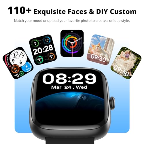 Fixwink Smart Watch for Men Women (Answer/Make Call), 1.83" HD Fitness Tracker with Heart Rate/SpO2/Sleep Monitor, Pedometer, 120+ Sport Modes, IP67 Waterproof, 7-Day Battery, for iOS Android, Black