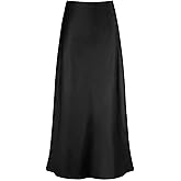 Outoshe Women's Satin High Waisted Maxi Skirts Hidden Elasticized Waistband A Line Long Skirt