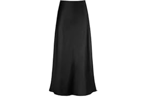 Outoshe Women's Satin High Waisted Maxi Skirts Hidden Elasticized Waistband A Line Long Skirt