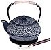 Cast Iron Teapot Stovetop 34 Oz Japanese Style Testubin Tea Kettle Tea Pot with Stainless Steel Infuser Enamel Interior (Blue Floral,1000 ml,Large)