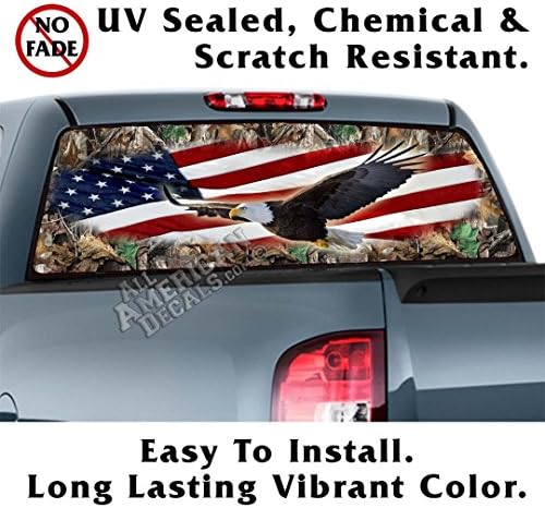All American Decals - Flying Eagle US Flag & Camo Back Window Graphic Decal Sticker Car Truck SUV Van - Laminated - 65x22