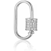 925 Sterling Silver Micro Pave Cubic Zirconia Oval Screw Carabiner Lock Charms Clasps Snap Clips Hook Clasp Findings for DIY Bracelet Necklace Jewelry Making