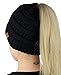 C.C BeanieTail Soft Stretch Cable Knit Messy High Bun Ponytail Beanie Hat, Black
