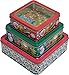 Christmas Nesting Tins with Window for Cookie, Candy or Other Gifts, Square Shape (Season's Greetings, 9-Count)