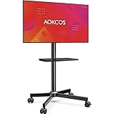 AOKCOS Rolling TV Stand for 32-65 inch Flat/Curved TVs with Tilting, Max Vesa 400 x 400 mm, Holds Up to 88lbs, Height Adjustm