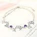 Sterling Silver Plated Cubic Zirconia Purple Amethyst White 3 Connected Dolphin charms Bracelet,Lobster clasp