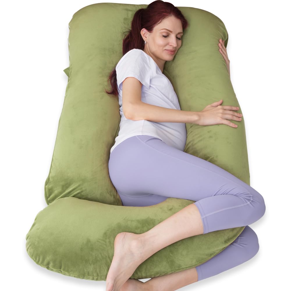 AMCATON 60 Inch Pregnancy Pillow for Sleeping, Extra Large U Shaped Body Pillow, Maternity Pillow for Pregnant Women (Green) Image